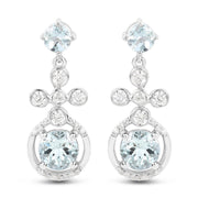 Bids.com 4.42 Carat Genuine Aquamarine and White Zircon .925 Sterling Silver Earrings Earrings