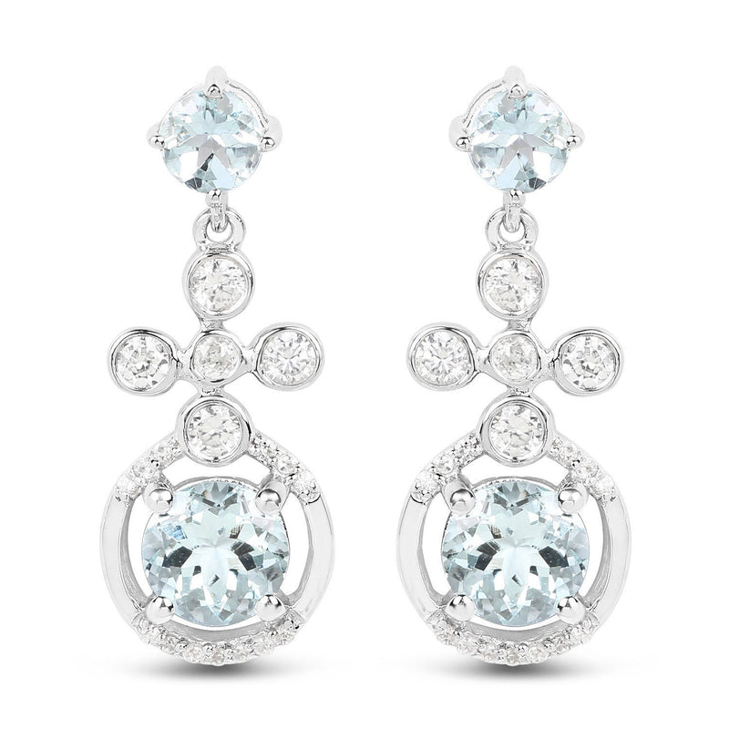 Bids.com 4.42 Carat Genuine Aquamarine and White Zircon .925 Sterling Silver Earrings Earrings