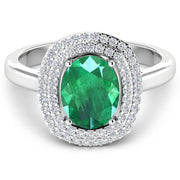 Bids.com 1.97 Carat Genuine Zambian Emerald  and White Diamond 14K White Gold Ring Rings