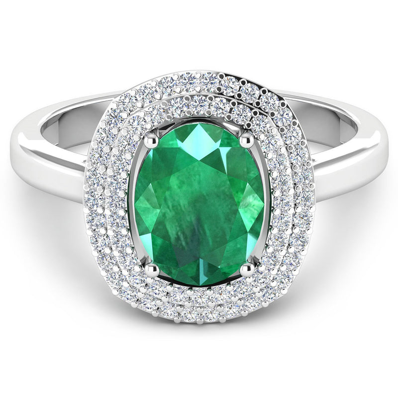Bids.com 1.97 Carat Genuine Zambian Emerald  and White Diamond 14K White Gold Ring Rings