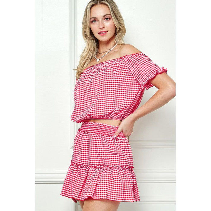 GINGHAM SEERSUCKERTOP AND SKIRT SET