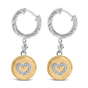 Bids.com 18K Yellow Gold Plated .925 Sterling Silver 1/8 Cttw Diamond Heart Medallion Drop and Dangle Earring (I-J Color, SI1-SI2 Clarity) Earrings