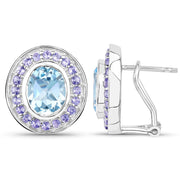 Bids.com 6.30 Carat Genuine Blue Topaz and Tanzanite .925 Sterling Silver Earrings Earrings