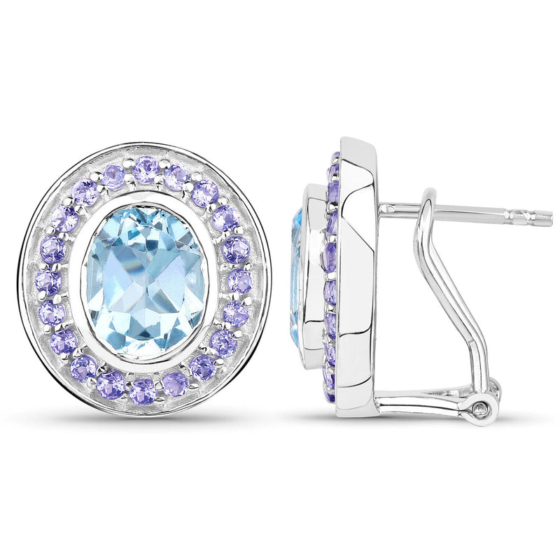 Bids.com 6.30 Carat Genuine Blue Topaz and Tanzanite .925 Sterling Silver Earrings Earrings