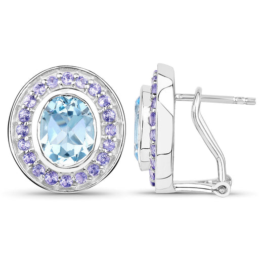 Bids.com 6.30 Carat Genuine Blue Topaz and Tanzanite .925 Sterling Silver Earrings Earrings