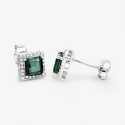 Bids.com 1.55 Carat Genuine Green Tourmaline and White Diamond 14K White Gold Earrings Earrings