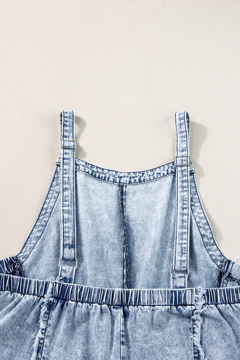 Frayed Exposed Seam Wide Leg Denim Overall