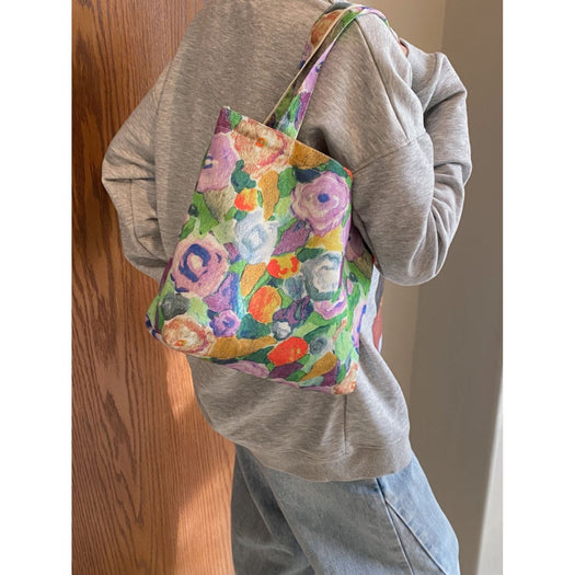 Printed Canvas Handbag with Zipper