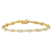 Bids.com 10K Yellow and White Gold 2.00 cttw Round and Baguette-Cut Diamond Link Bracelet (I-J Color, I2-I3 Clarity) - Size 7.25" Bracelets
