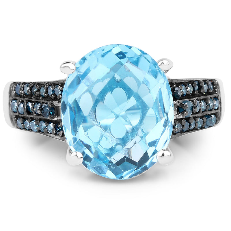Bids.com 5.51 Carat Genuine Baby Swiss Blue Topaz and Blue Diamond .925 Sterling Silver Ring Rings