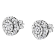 Bids.com Sterling Silver Diamond Cluster Earrings (1 cttw, I-J Color, I2-I3 Clarity) Earrings