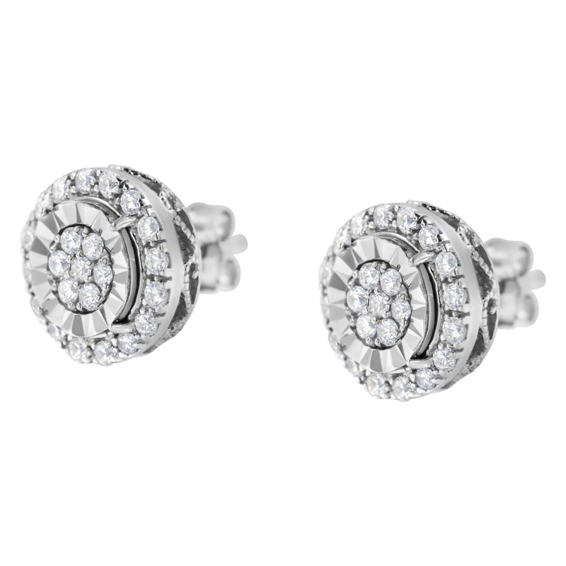 Bids.com Sterling Silver Diamond Cluster Earrings (1 cttw, I-J Color, I2-I3 Clarity) Earrings