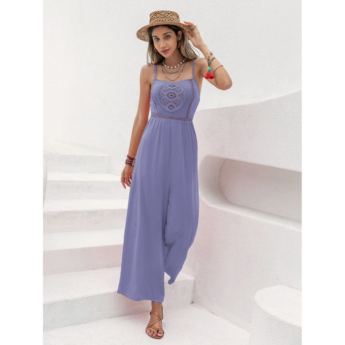 Openwork Spaghetti Strap Wide Leg Jumpsuit