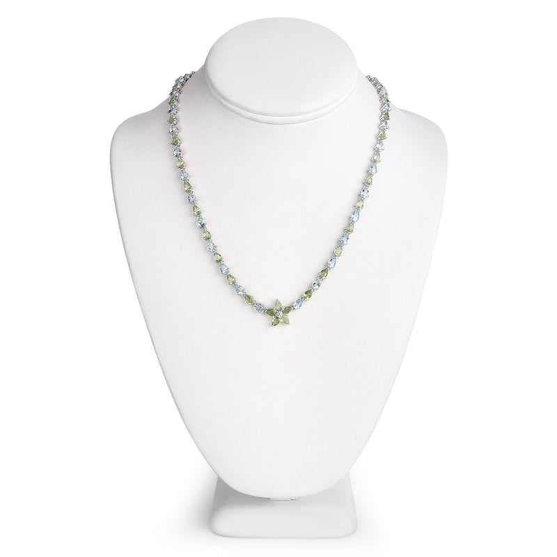 Bids.com 29.48 Carat Genuine Blue Topaz and Peridot .925 Sterling Silver Necklace Necklaces