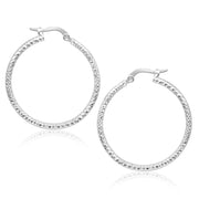 Bids.com 14k White Gold Tube Textured Round Hoop Earrings Earrings
