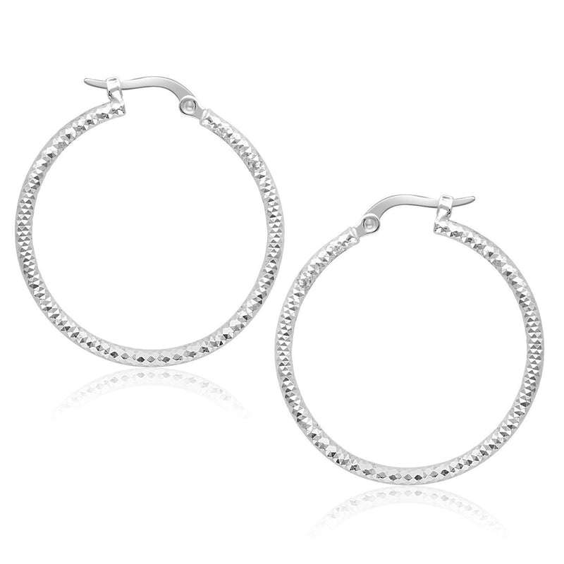 Bids.com 14k White Gold Tube Textured Round Hoop Earrings Earrings