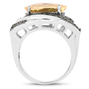 Bids.com 6.11 Carat Genuine Citrine and Chrome Diopside .925 Sterling Silver Ring Rings