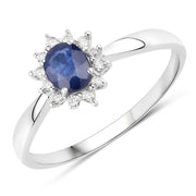 Bids.com 0.44 Carat Genuine Blue Sapphire and White Diamond 14K White Gold Ring Rings
