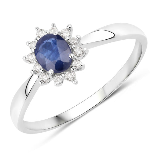 Bids.com 0.44 Carat Genuine Blue Sapphire and White Diamond 14K White Gold Ring Rings