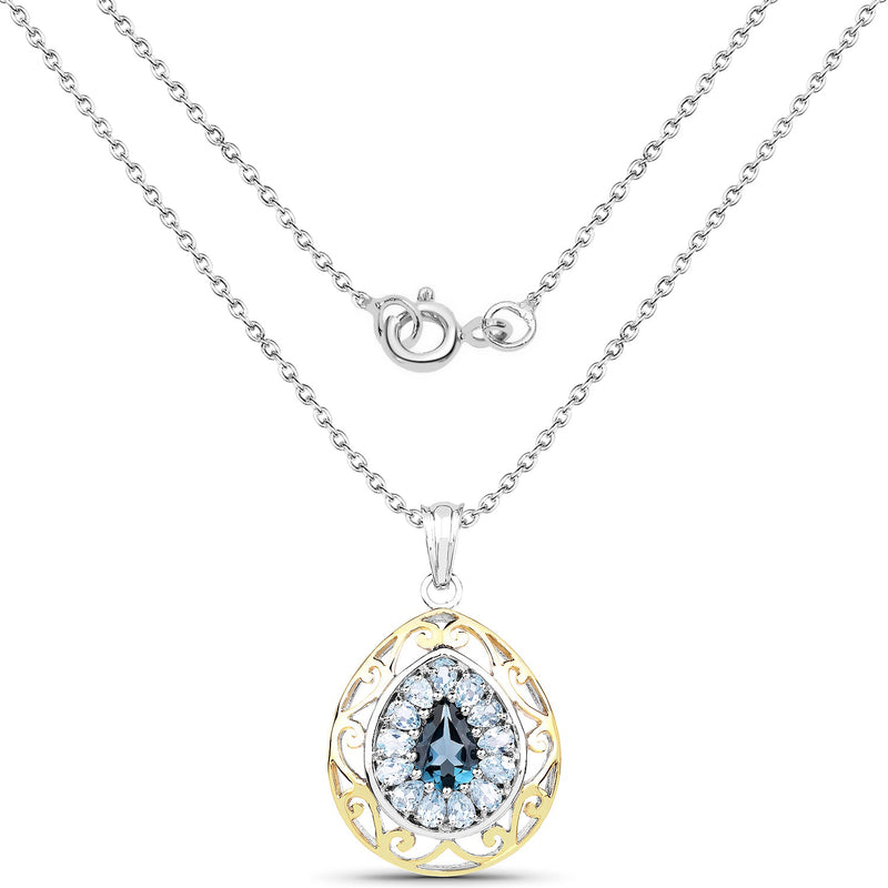 Bids.com 18K Yellow Gold Plated 4.44 Carat Genuine London Blue Topaz and Blue Topaz .925 Sterling Silver Pendant Pendants