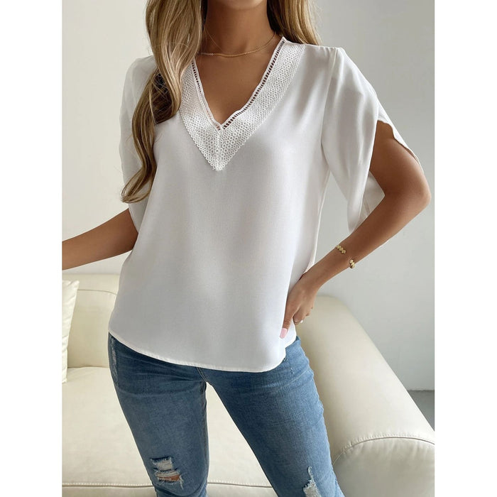 V-Neck Short Sleeve Blouse