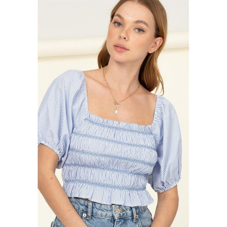 Cotton Candy Smocked Striped Crop Top