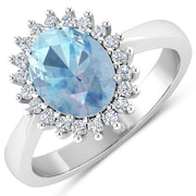 Bids.com 1.24 Carat Genuine Aquamarine and White Diamond 14K White Gold Ring Rings