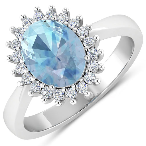 Bids.com 1.24 Carat Genuine Aquamarine and White Diamond 14K White Gold Ring Rings
