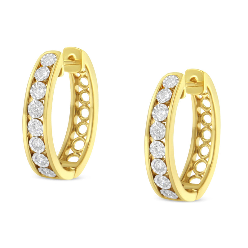 Bids.com 10KT Yellow and White Gold Diamond Hoop Earring (1/2 cttw, J-K Color, I2-I3 Clarity) Earrings