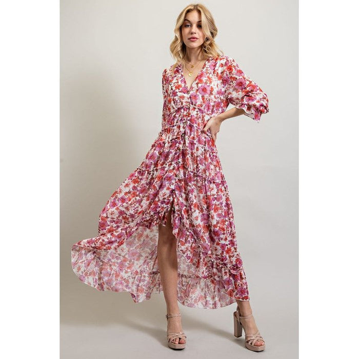 BOHEMIAN FLORAL HIGH AND LOW MAXI DRESS