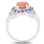 Bids.com 2.87 Carat Genuine Peach Moonstone and Tanzanite .925 Sterling Silver Ring Rings