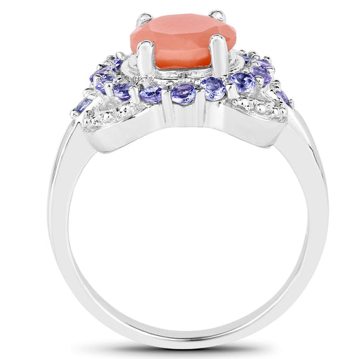 Bids.com 2.87 Carat Genuine Peach Moonstone and Tanzanite .925 Sterling Silver Ring Rings