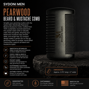 Sydoni Skincare and Beauty SYDONI MEN HANDMADE PEARWOOD BEARD & MUSTACHE COMB | Smooth & Tame Facial Hair Beard Men Black