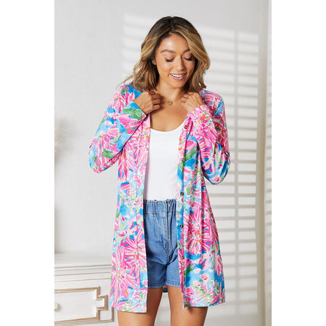 Double Take Floral Open Front Long Sleeve Cardigan