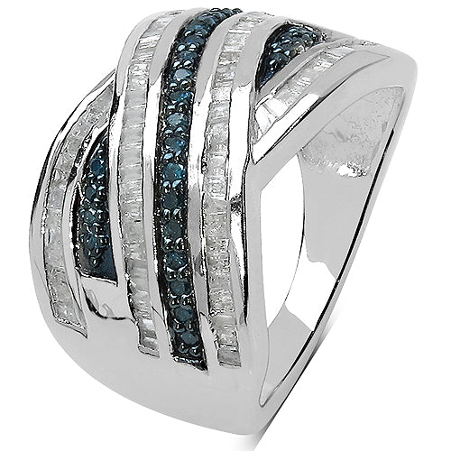 Bids.com 1.02 Carat Genuine Blue Diamond & White Diamond .925 Sterling Silver Ring Rings