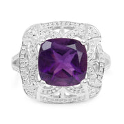 Bids.com 4.35 Carat Genuine Amethyst .925 Sterling Silver Ring Rings