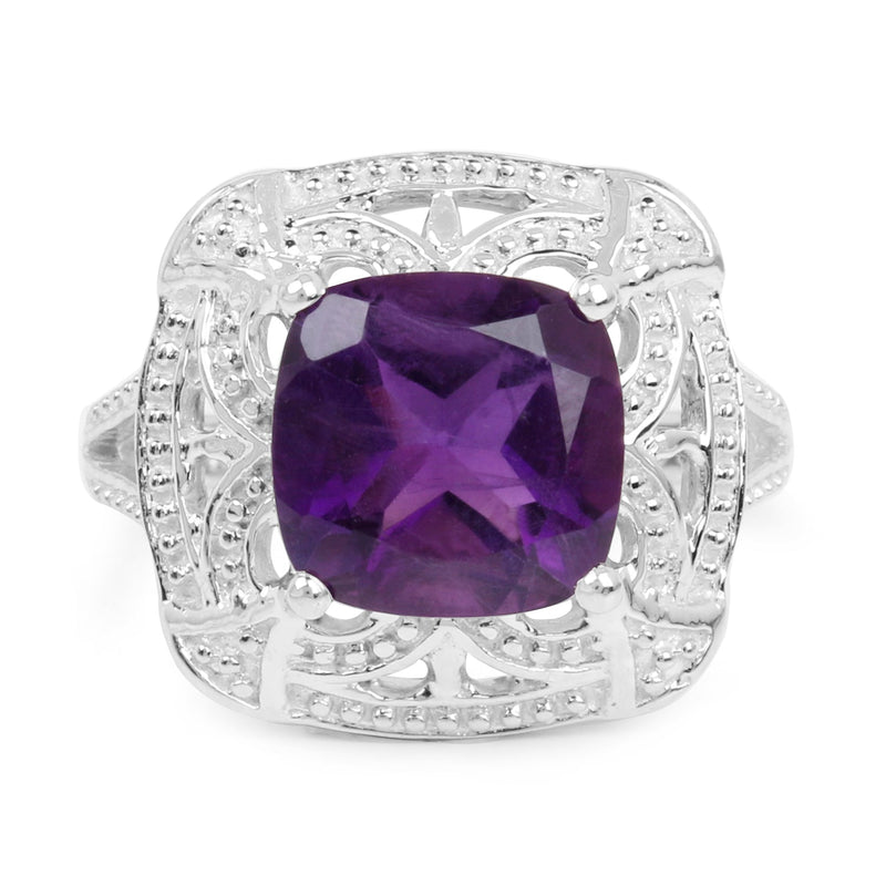 Bids.com 4.35 Carat Genuine Amethyst .925 Sterling Silver Ring Rings