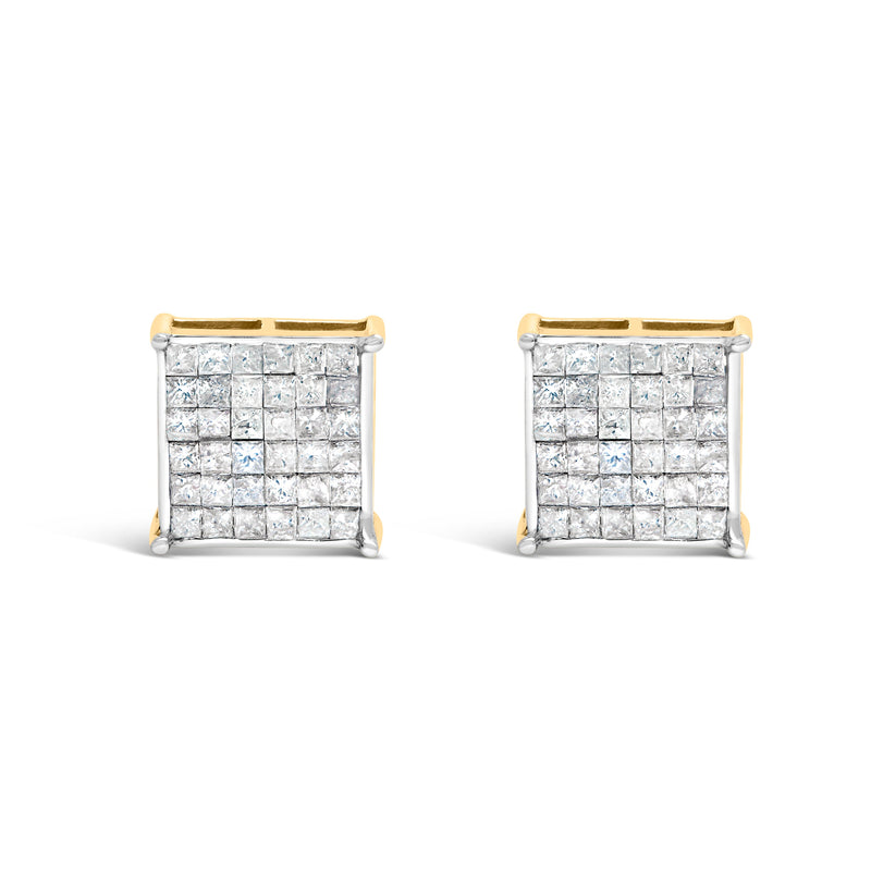 Bids.com 10K Yellow Gold 2.0 Cttw Invisible-Set Princess-Cut Diamond Stud Earrings Earrings