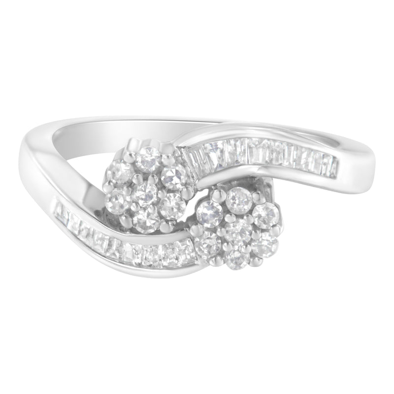 Bids.com 14K White Gold Round and Baguette Diamond Bypass Ring (1/2 cttw, H-I Color, I1-I2 Clarity) - Ring Size 6 Rings