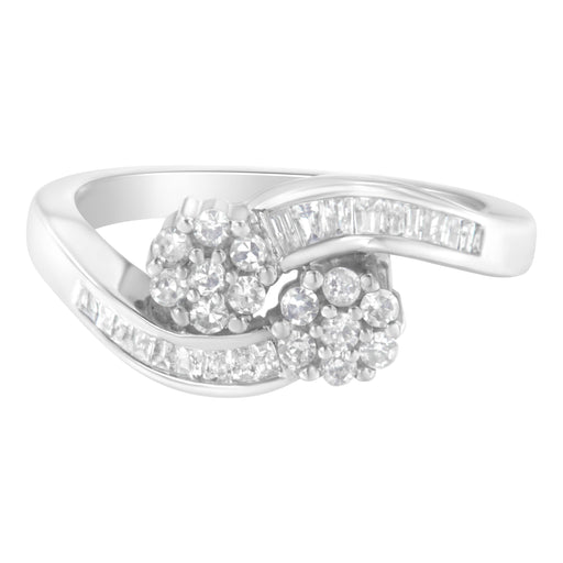 Bids.com 14K White Gold Round and Baguette Diamond Bypass Ring (1/2 cttw, H-I Color, I1-I2 Clarity) - Ring Size 6 Rings