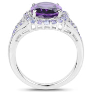 Bids.com 5.90 Carat Genuine Amethyst and Tanzanite .925 Sterling Silver Ring Rings