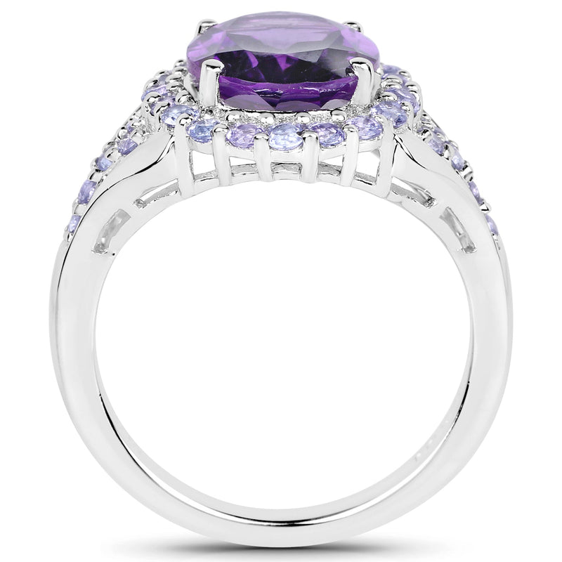Bids.com 5.90 Carat Genuine Amethyst and Tanzanite .925 Sterling Silver Ring Rings