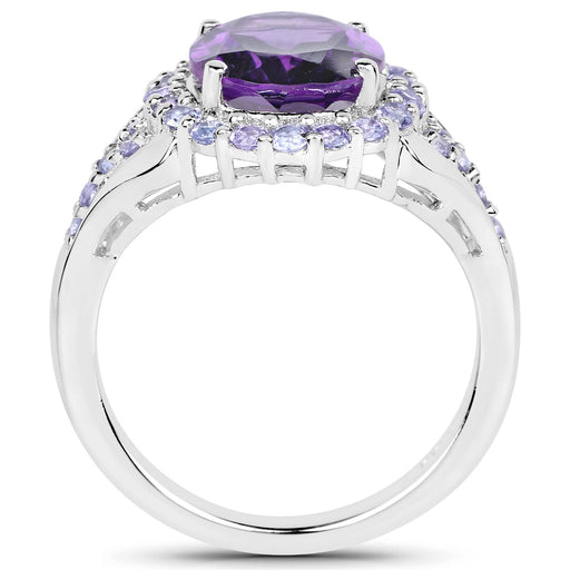 Bids.com 5.90 Carat Genuine Amethyst and Tanzanite .925 Sterling Silver Ring Rings