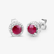 Bids.com 1.22 Carat Genuine Ruby and White Diamond 14K White Gold Earrings Earrings