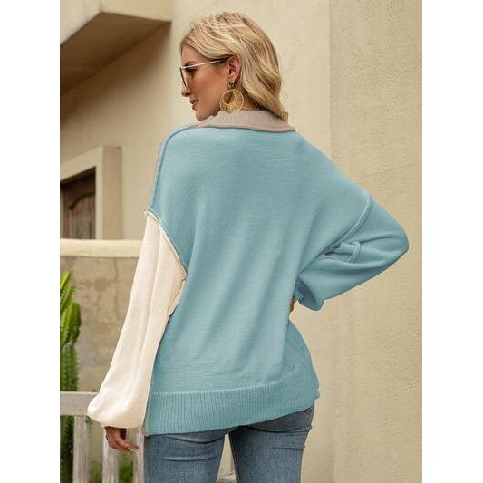 Color Block Dropped Shoulder Sweater