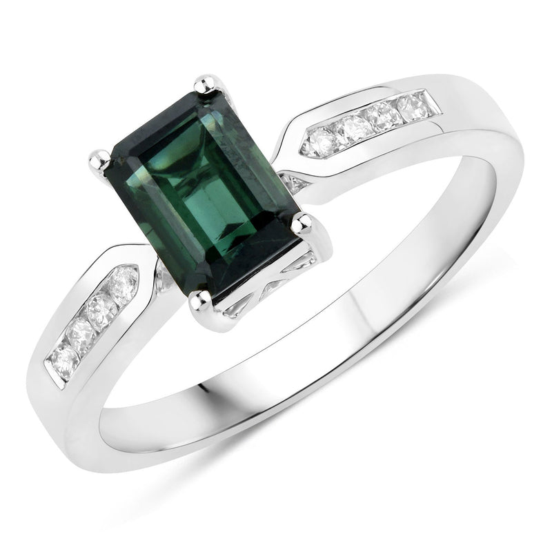 Bids.com 1.19 Carat Genuine Green Tourmaline and White Diamond 14K White Gold Ring Rings