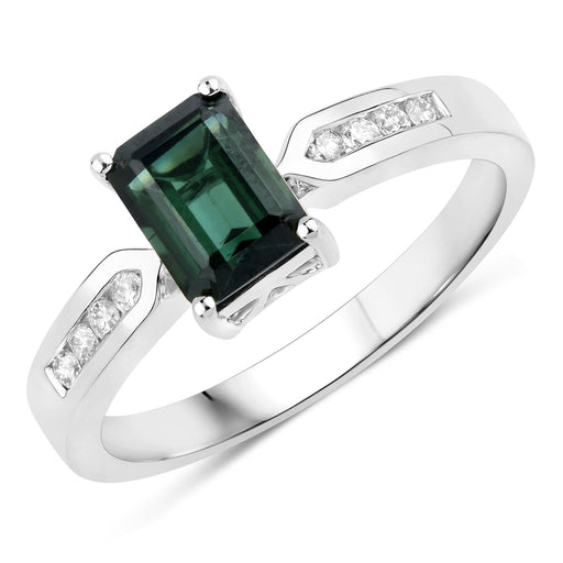 Bids.com 1.19 Carat Genuine Green Tourmaline and White Diamond 14K White Gold Ring Rings