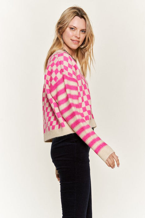 Contrast Pattern Sweater Cardigan