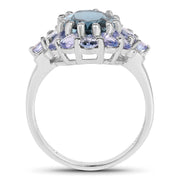 Bids.com 5.41 Carat Genuine London Blue Topaz and Tanzanite .925 Sterling Silver Ring Rings