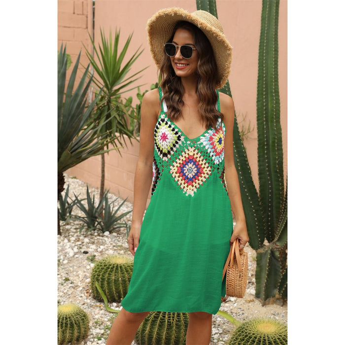 Geometric V-Neck Spaghetti Strap Cover Up Dress